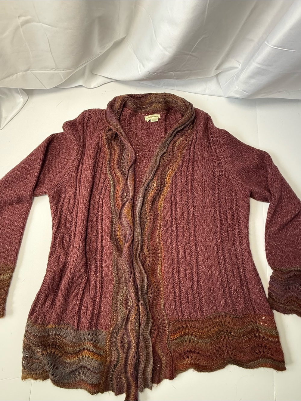 Royal Robbins Scalloped Tie Front Cardigan Sweater Burgundy Gorpcore Women's XL